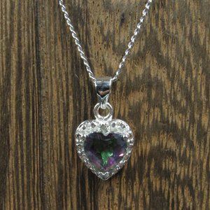 18" Sterling Rainbow Quartz & Diamond Necklace